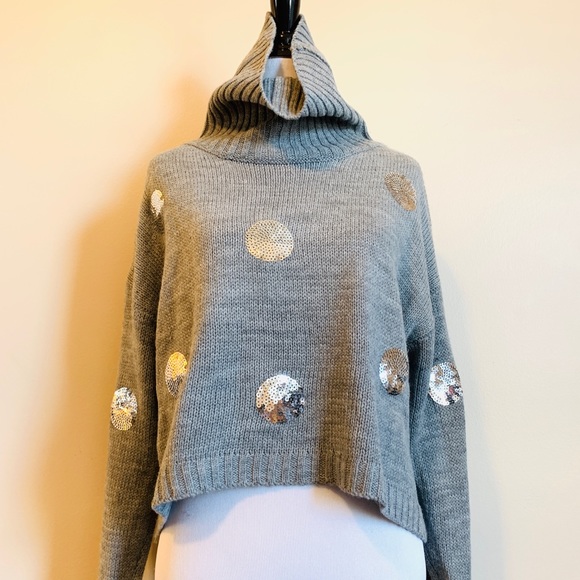 NWT LF GRAY SEQUIN CROP TOP SWEATER -S - Picture 5 of 5